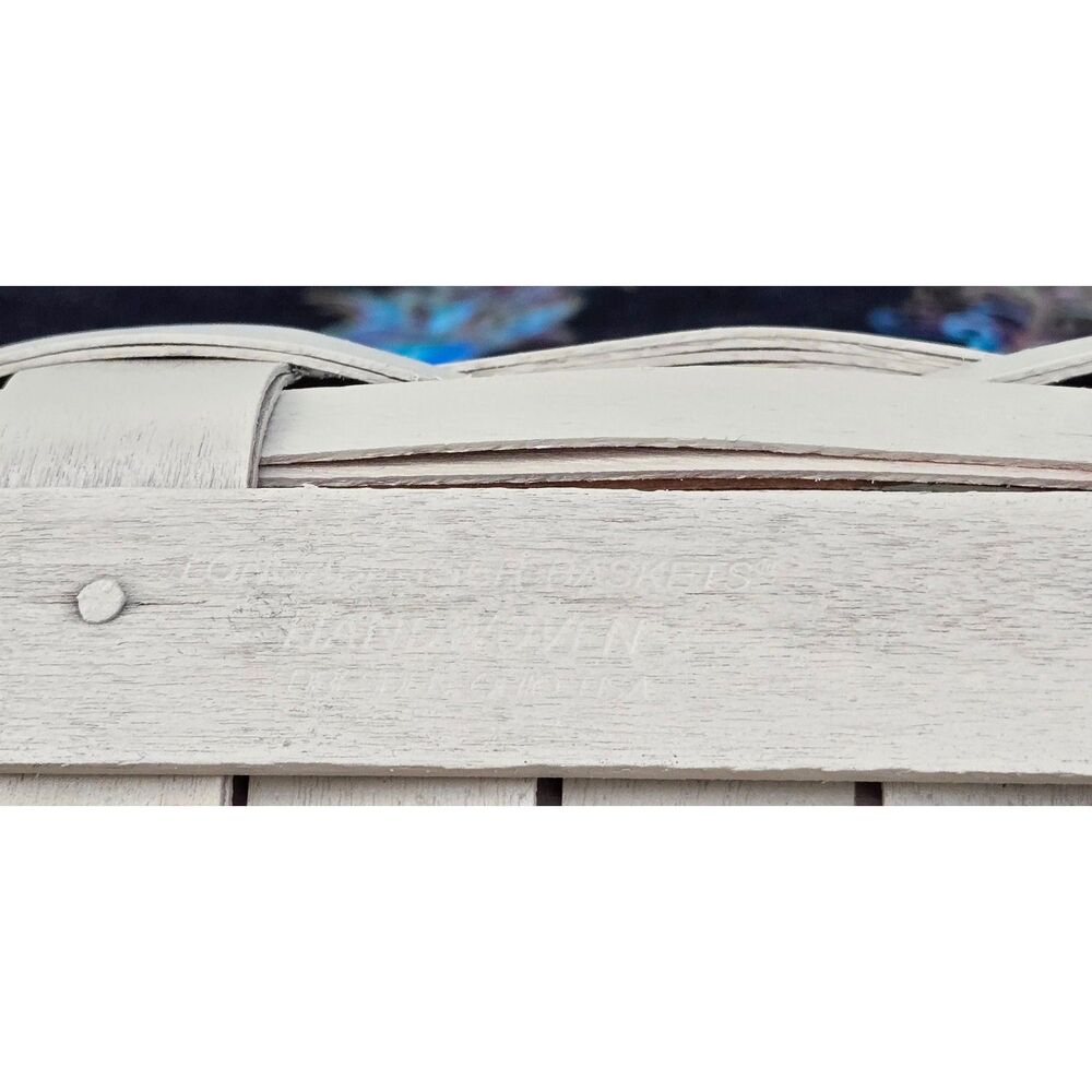 2002 Longaberger 13" Rectangle Fixed Center Handle Upcycled Antique White Basket - Picture 4 of 14